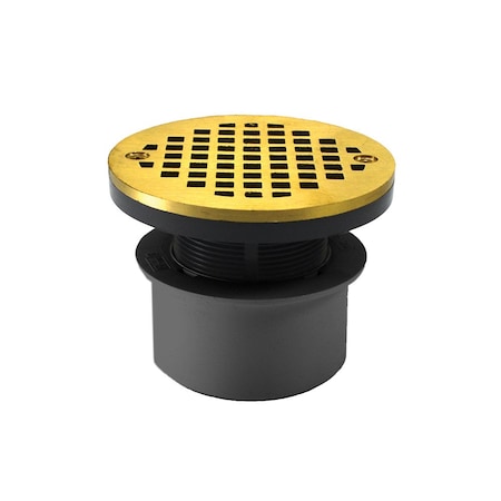 Jones Stephens 3in. PVC Inside Pipe Fit Drain Base with 2in. Plastic Spud and 4in. Polished Brass Strainer D53156